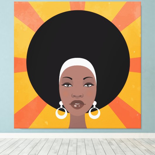 Vrouw met afro-haring afbeelding afbeelding canvas afdruk (Insitu (Houten vloer))
