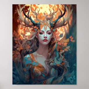 Vrouw met Antlers Fantasy Art Poster