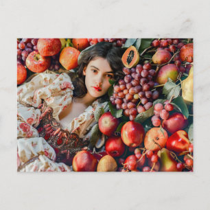 Vrouw met appels en druiven briefkaart