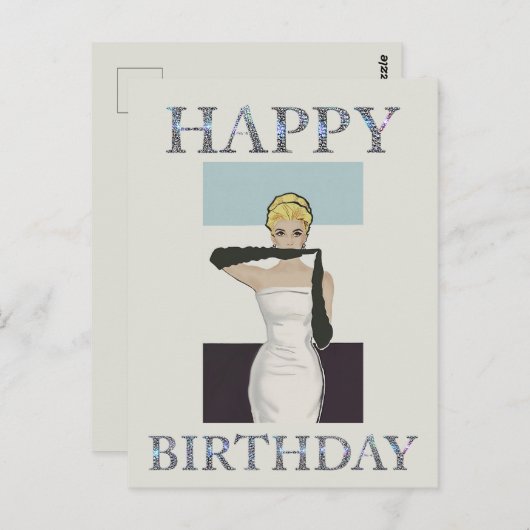 Vrouw met avondhandschoenen uit 1950 Happy verjaar Briefkaart (Voorkant / Achterkant)