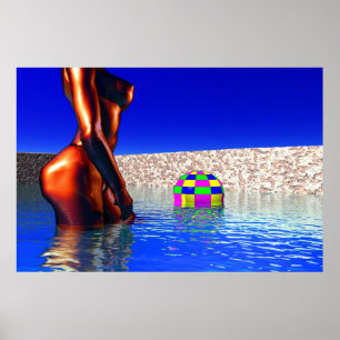 vrouw met bal in water poster