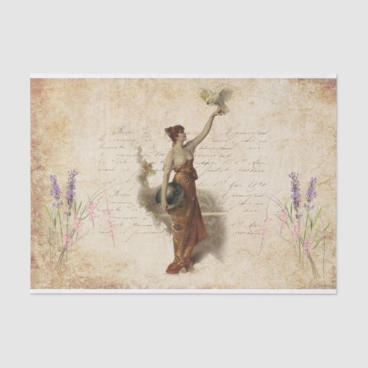 Vrouw met Bird  Tissuepapier (Voorkant)