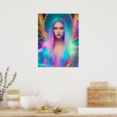 Vrouw met blauw en Paars haar Poster (Keuken)