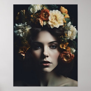 Vrouw Met Bloem Hoofd Kunstprint Poster