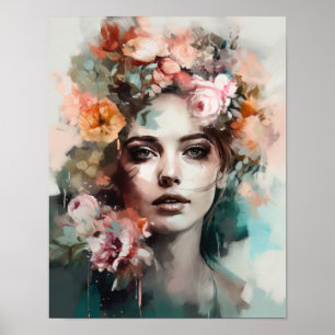 Vrouw Met Bloem Hoofd Kunstprint Poster