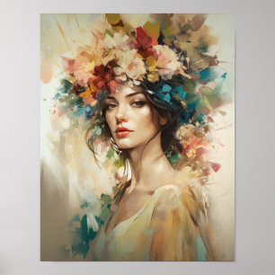 Vrouw Met Bloem Hoofd Kunstprint Poster