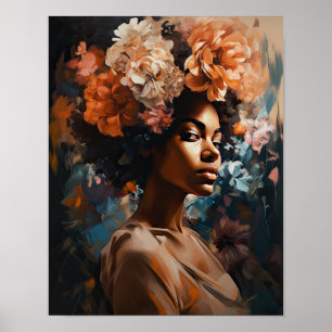 Vrouw Met Bloem Hoofd Kunstprint Poster