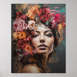 Vrouw Met Bloem Hoofd Kunstprint Poster