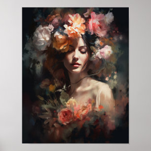 Vrouw Met Bloem Hoofd Kunstprint Poster