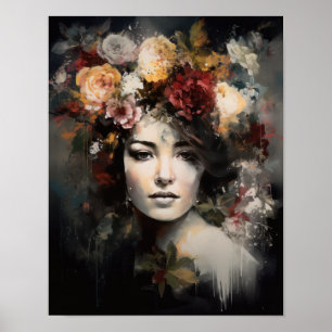 Vrouw Met Bloem Hoofd Kunstprint Poster