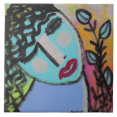Vrouw met Bloemen Abstract Portret Tegeltje (Voorkant)