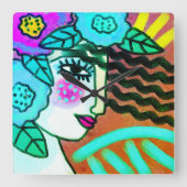 Vrouw met bloemen Abstracte kunst Vierkante Klok (Voorkant)
