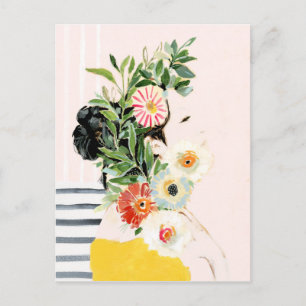 Vrouw met bloemen briefkaart