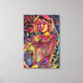 Vrouw met bloemen canvas afdruk