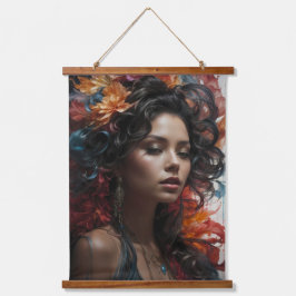 Vrouw met bloemen hangend wandkleed