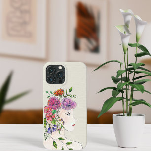 Vrouw met bloemen illustratie iPhone 13 pro max hoesje