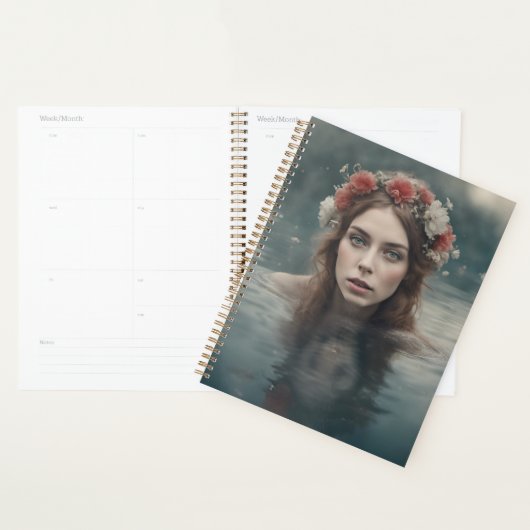 Vrouw met bloemen op haar hoofd Drijvend in een vi Planner (Display)