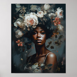 Vrouw met bloemenhoofd Art Print Poster