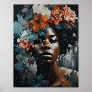 Vrouw met bloemenhoofd Art Print Poster