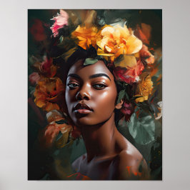 Vrouw met bloemenhoofd Art Print Poster