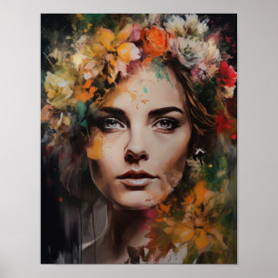 Vrouw met bloemenhoofd Art Print Poster
