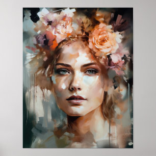 Vrouw met bloemenhoofd Art Print Poster