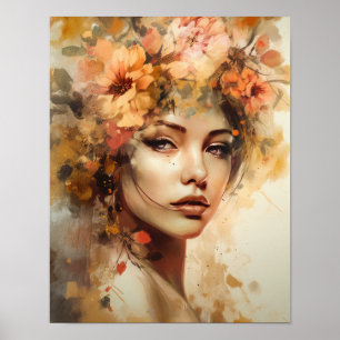 Vrouw met bloemenhoofd Art Print Poster
