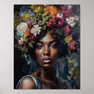 Vrouw met bloemenhoofd Art Print Poster
