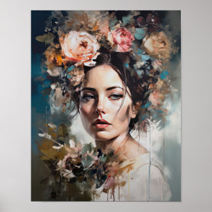 Vrouw met bloemenhoofd Art Print Poster