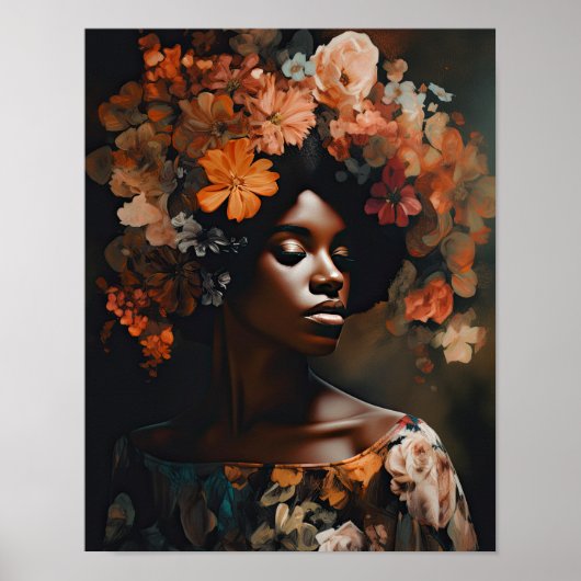 Vrouw met bloemenhoofd Art Print Poster (Voorkant)