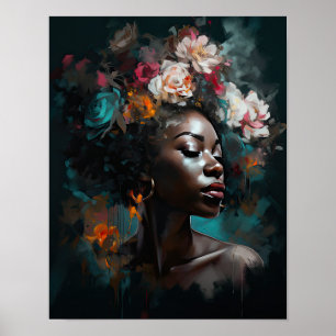 Vrouw met bloemenhoofd Art Print Poster