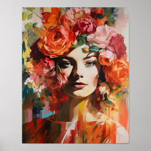 Vrouw met bloemenhoofd Art Print Poster