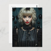 Vrouw met blond haar zwart jurkje briefkaart (Voorkant / Achterkant)