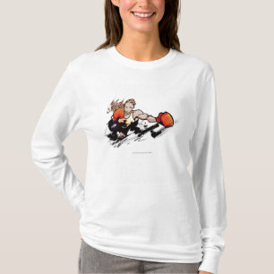 Vrouw met bokshandschoen t-shirt