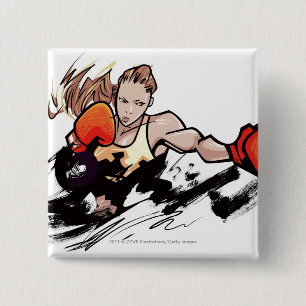 Vrouw met bokshandschoen vierkante button 5,1 cm