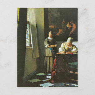 Vrouw met boodschapper van Johannes Vermeer Briefkaart
