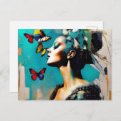 Vrouw met Briefkaart Butterflies (Voorkant / Achterkant)