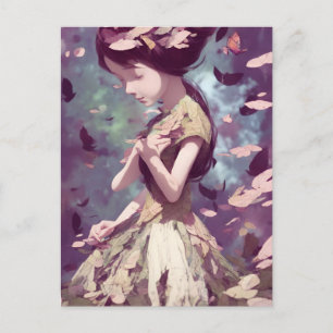 Vrouw met Briefkaart Butterflies