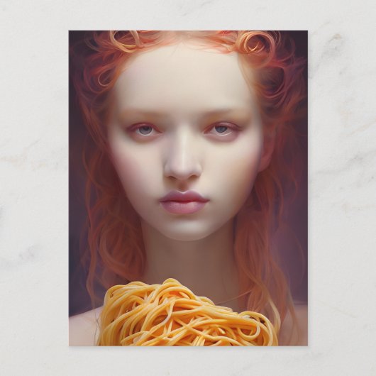 Vrouw met Briefkaart van spaghetti (Voorkant)