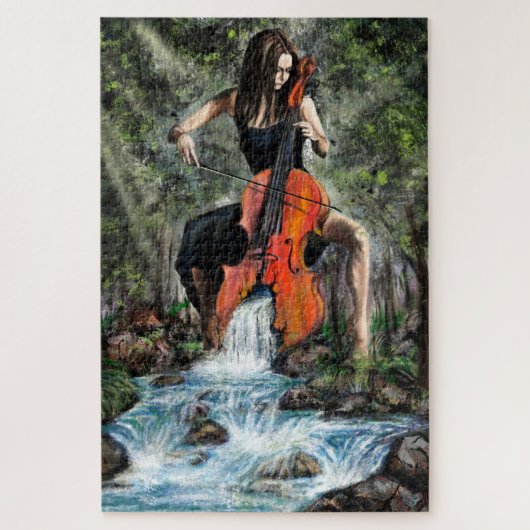 Vrouw met cello In Natuur Puzzel - Schilderen Legpuzzel (Verticaal)