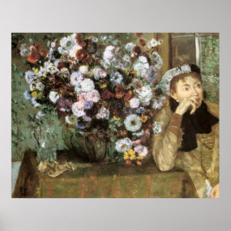 Vrouw met chrysanthemum poster