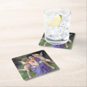 Vrouw met Cupid, Bouguereau Vierkante Kartonnen Onderzetter (Insitu)