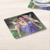 Vrouw met Cupid, Bouguereau Vierkante Kartonnen Onderzetter (Schuin)