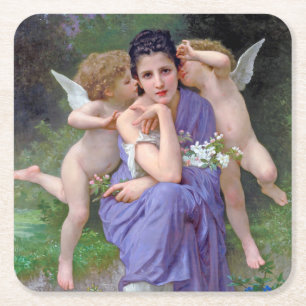 Vrouw met Cupid, Bouguereau Vierkante Kartonnen Onderzetter