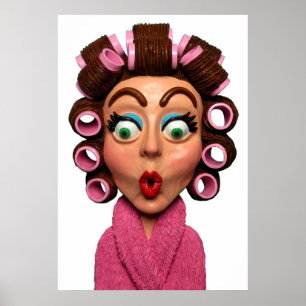 Vrouw met curlers poster