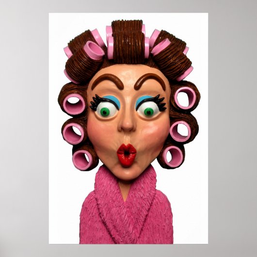Vrouw met curlers poster (Voorkant)