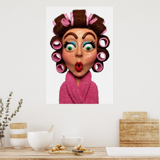 Vrouw met curlers poster (Keuken)