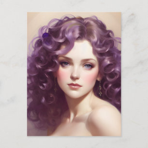 Vrouw met Curly Paarse Haar Briefkaart