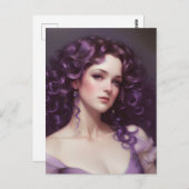 Vrouw met Curly Paarse Haar Briefkaart (Voorkant / Achterkant)