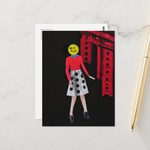 Vrouw Met de Gele Cirkel Als Hoofd Surrealistisch Briefkaart